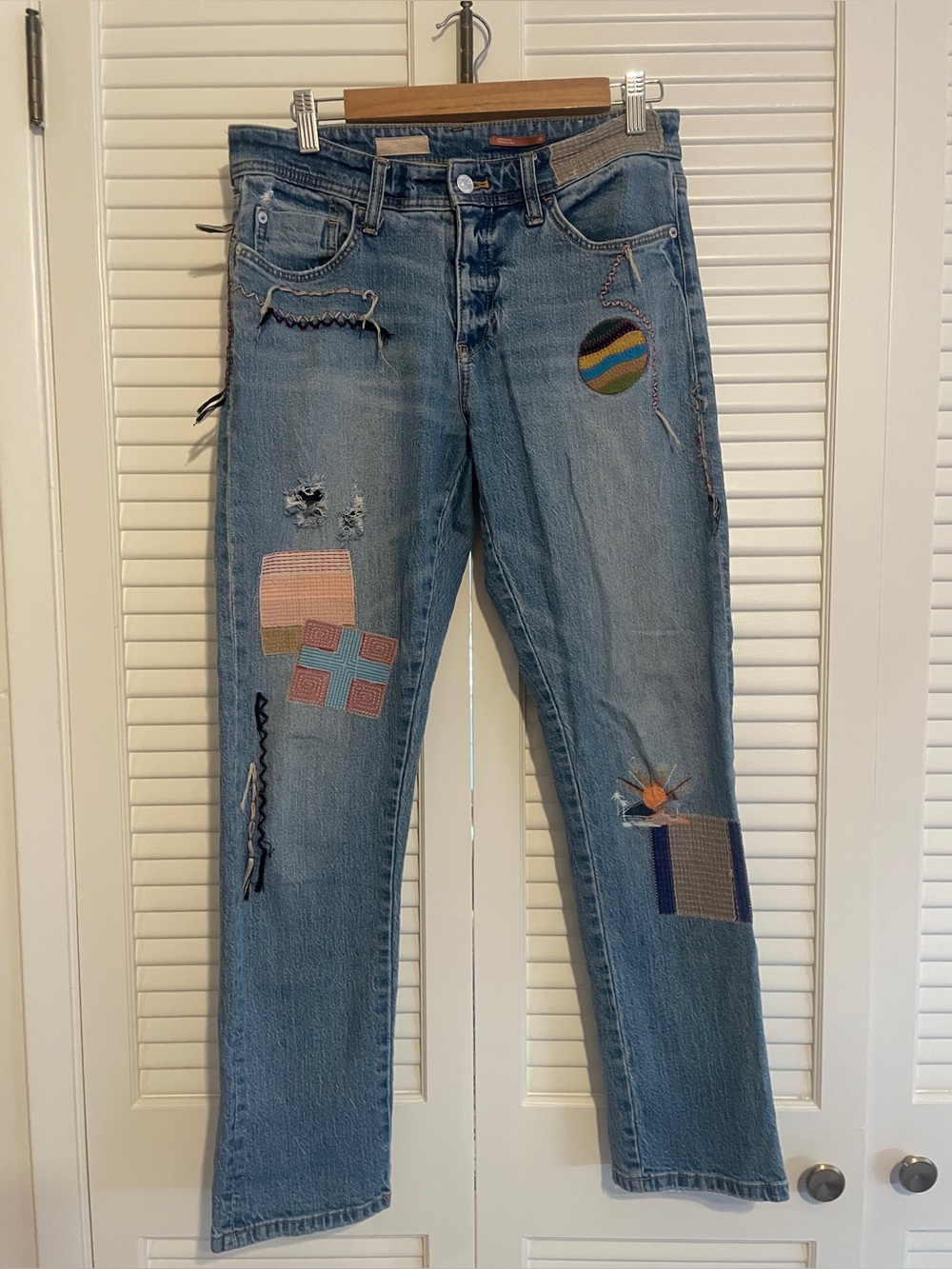 Pilcro Embroidered Boho Slim Boyfriend Jeans